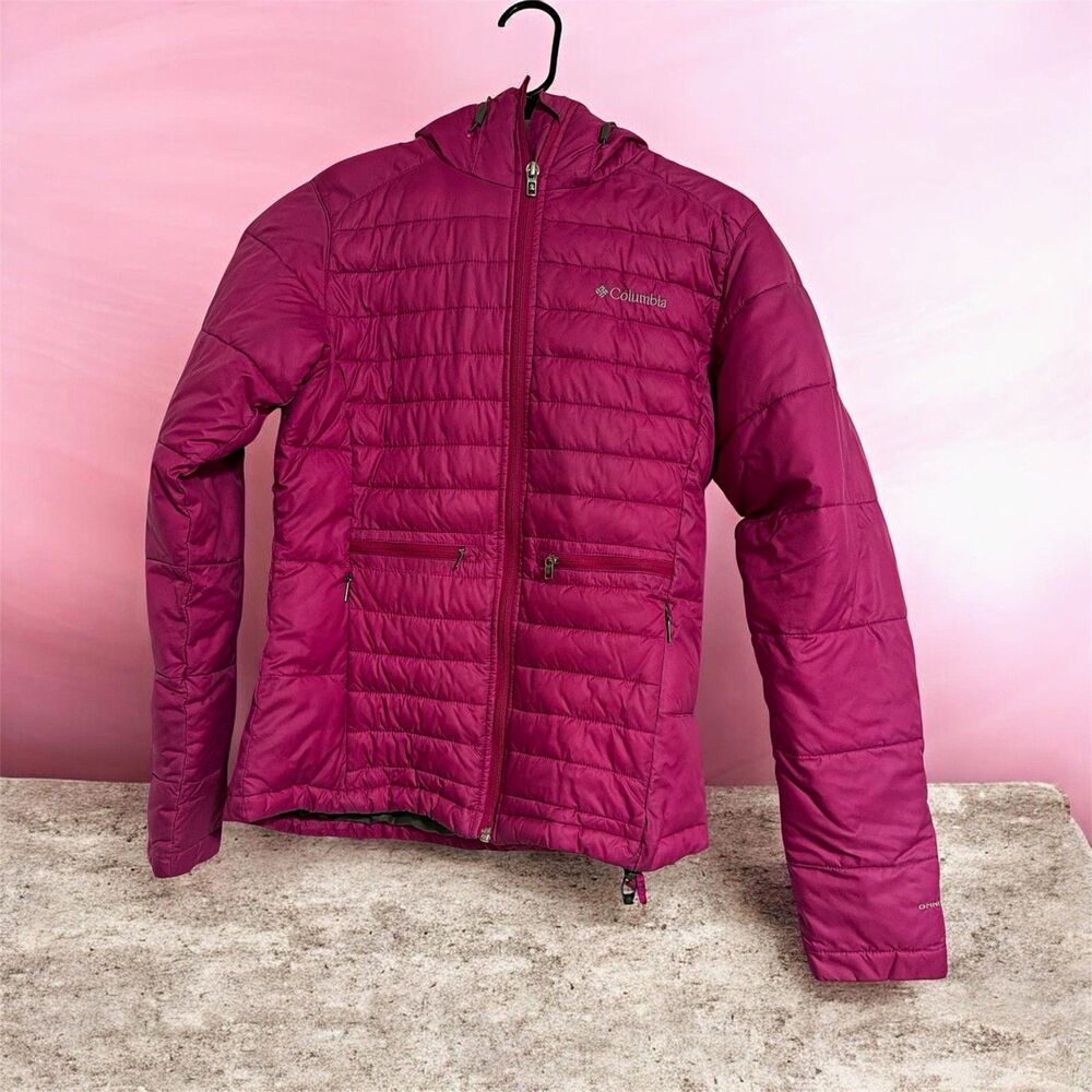 Columbia Women’s Hooded Down Puffer Jacket Magenta Size S Full Zip Quilted